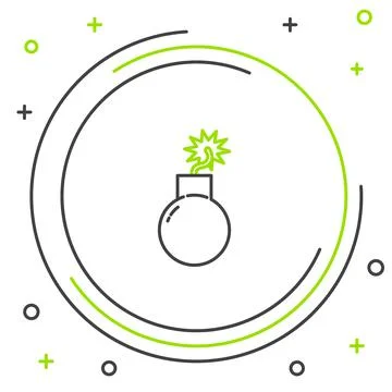 Line Bomb ready to explode icon isolated on white background. Colorful outline Stock Illustration