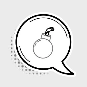 Line Bomb ready to explode icon isolated on grey background. Happy Halloween Illustrazione stock