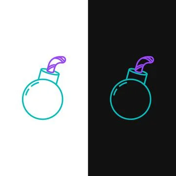 Line Bomb ready to explode icon isolated on white and black background. Happy Illustrazione stock