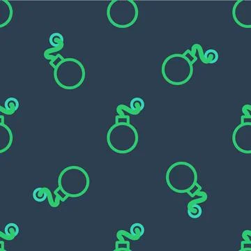 Line Bomb ready to explode icon isolated seamless pattern on blue background Illustrazione stock
