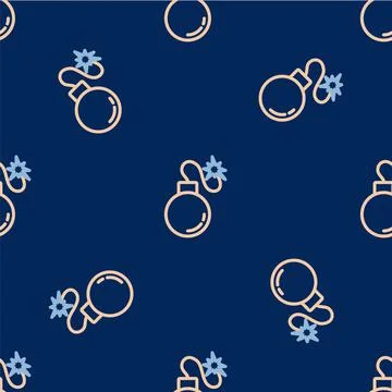 Line Bomb ready to explode icon isolated seamless pattern on blue background 库存插图