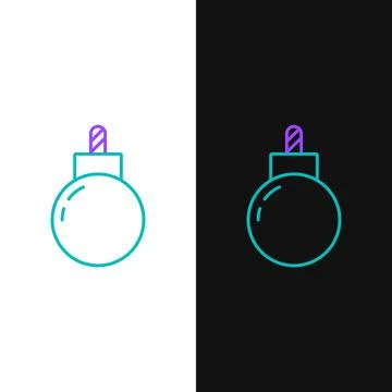 Line Bomb ready to explode icon isolated on white and black background. Colorful Stock Illustration