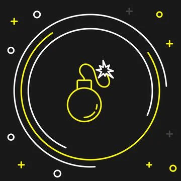 Line Bomb ready to explode icon isolated on black background. Colorful outline 库存插图
