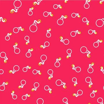 Line Bomb ready to explode icon isolated seamless pattern on red background.  イラスト素材