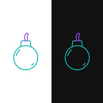 Line Bomb ready to explode icon isolated on white and black background. Col.. Stock Illustration