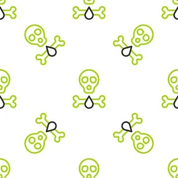 Line Bones and skull as a sign of toxicity warning icon isolated seamless p.. Stock Illustration