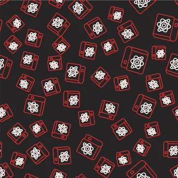 Line Book about physics icon isolated seamless pattern on black background Stock Illustration