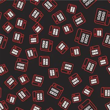 Line Books about programming icon isolated seamless pattern on black background Illustrazione stock