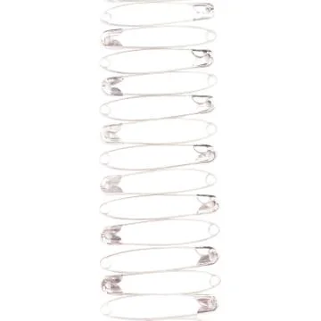 Line border made of multiple safety pins isolated on white background Stock Photos