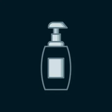 Line Bottle of liquid antibacterial soap with dispenser icon isolated on bl.. Stock Illustration