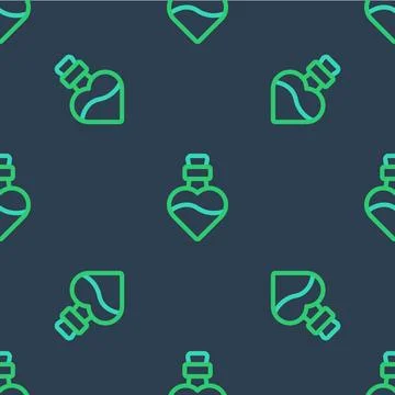 Line Bottle with love potion icon isolated seamless pattern on blue background Stock Illustration