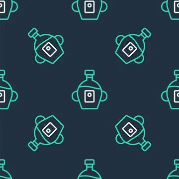 Line Bottle of maple syrup icon isolated seamless pattern on black background 스톡 일러스트