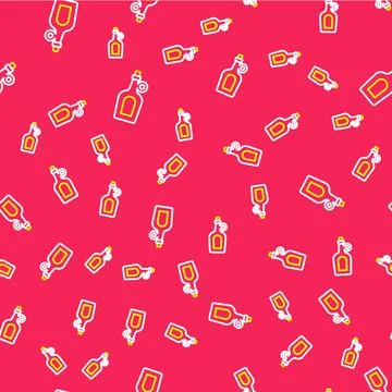 Line Bottle of maple syrup icon isolated seamless pattern on red background Stock Illustration