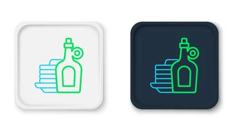 Line Bottle of maple syrup with stack of pancakes icon isolated on white Stock Illustration