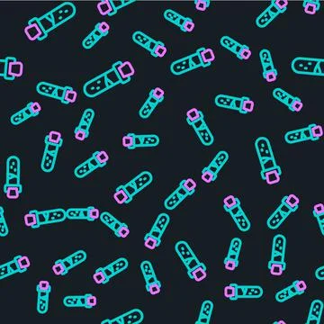 Line Bottle with potion icon isolated seamless pattern on black background Stock Illustration