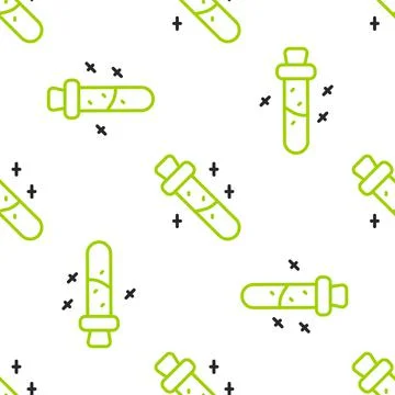 Line Bottle with potion icon isolated seamless pattern on white background Stock Illustration