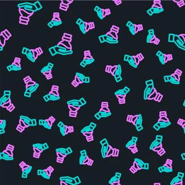 Line Bottle with potion icon isolated seamless pattern on black background Stock Illustration