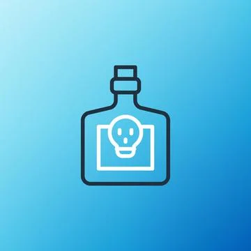 Line Bottle with potion icon isolated on blue background. Flask with magic Stock Illustration