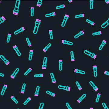 Line Bottle with potion icon isolated seamless pattern on black background Stock Illustration