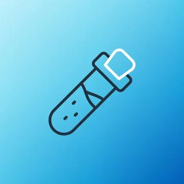 Line Bottle with potion icon isolated on blue background. Flask with magic Stock Illustration