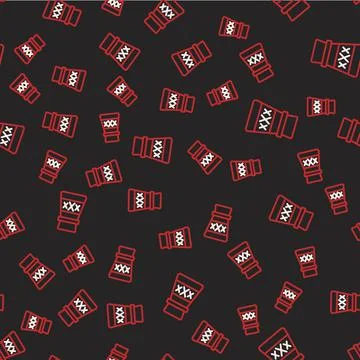 Line Bottle with potion icon isolated seamless pattern on black background. F Stock Illustration