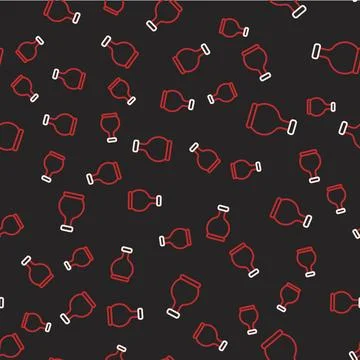 Line Bottle with potion icon isolated seamless pattern on black background Stock Illustration