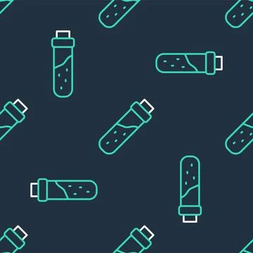 Line Bottle with potion icon isolated seamless pattern on black background... Stock Illustration