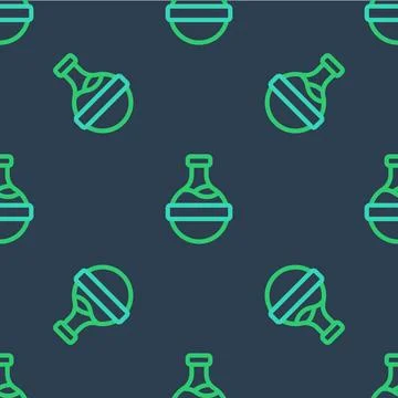 Line Bottle with potion icon isolated seamless pattern on blue background. Fl Stock Illustration
