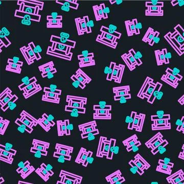 Line Bottle with potion icon isolated seamless pattern on black background... Stock Illustration