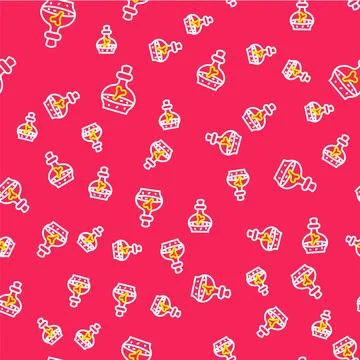 Line Bottle with potion icon isolated seamless pattern on red background. F.. Stock Illustration