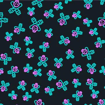 Line Bottle with potion icon isolated seamless pattern on black background... Stock Illustration