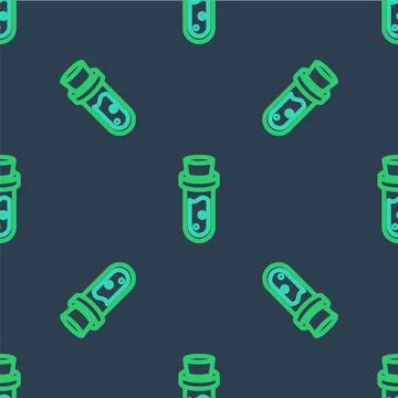 Line Bottle with potion icon isolated seamless pattern on blue background. .. Stock Illustration