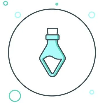 Line Bottle with potion icon isolated on white background. Flask with magic.. Stock Illustration