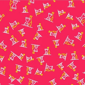 Line Bottle of wine icon isolated seamless pattern on red background. Wine aging 스톡 일러스트