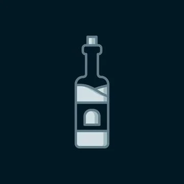 Line Bottle of wine icon isolated on black background. Flat filled outline .. Stock Illustration
