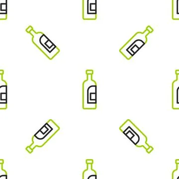 Line Bottle of wine icon isolated seamless pattern on white background.  Vect Stock Illustration