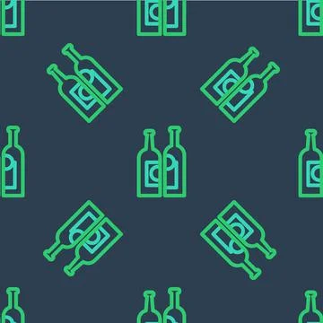 Line Bottles of wine icon isolated seamless pattern on blue background. Vector Stock Illustration