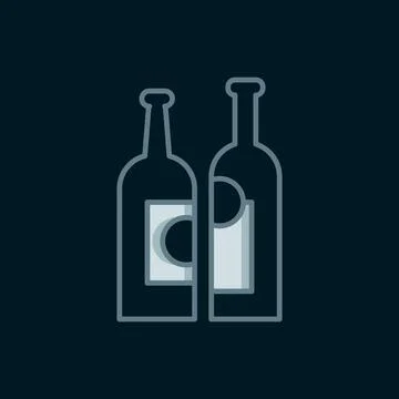 Line Bottles of wine icon isolated on black background. Flat filled outline.. Stock Illustration