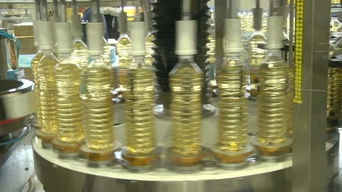 The line for bottling of vegetable oils Stock Footage 106471002