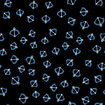 Line Bow and arrow icon isolated seamless pattern on black background. Cupid 스톡 일러스트