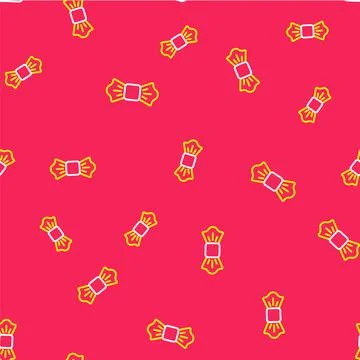 Line Bow tie icon isolated seamless pattern on red background. Vector Stock Illustration
