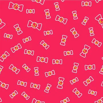 Line Bow tie icon isolated seamless pattern on red background. Vector Ilustración de archivo