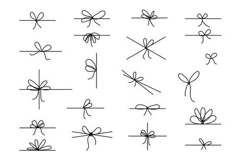 Line bows on ribbon. Bow on string set for box and decoration design. Simple Stock Illustration