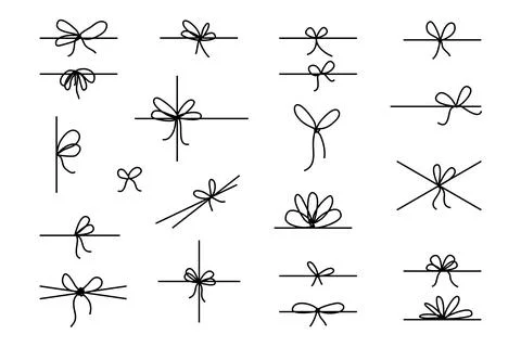 Line bows on ribbon. Bow on string set for box and decoration design. Simple Stock Illustration