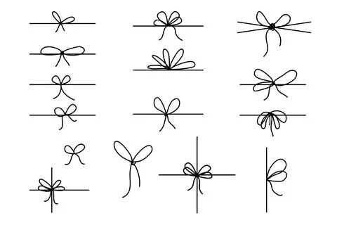 Line bows on ribbon. Bow on string set for box and decoration design. Simple Stock Illustration