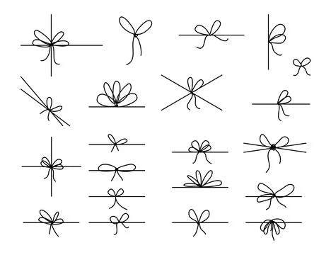Line bows on ribbon. Bow on string set for box and decoration design. Simple Stock Illustration