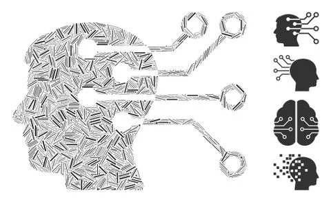 Line Brain Interface Circuit Icon Vector Collage Stock Illustration