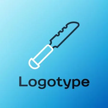 Line Bread knife icon isolated on blue background. Cutlery symbol. Colorful 스톡 일러스트