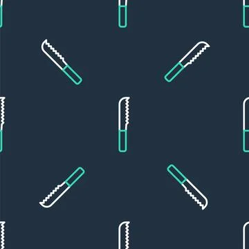 Line Bread knife icon isolated seamless pattern on black background. Cutlery Stockillustratie