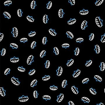 Line Bread loaf icon isolated seamless pattern on black background. Vector Stockillustratie